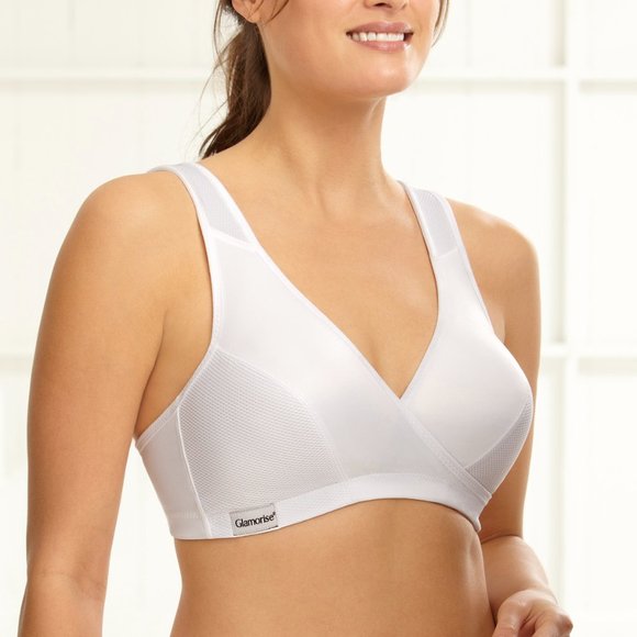 Set of 3! 36B 36C Glamorise SPORT Bra (WICKS-MOISTURE) STRETCH-CUPS WHITE NEW - Picture 1 of 10